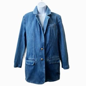 Express, Women’s 2 Button Med Blue Notched Lapel Denim Blazer Sold Out Online